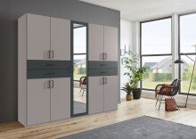 Drehtürenschrank >Taiga< 4 Schübe, 9 Türen, Saharagrau / Graphit - 225x208x58cm (BxHxT)