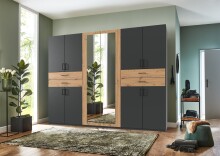 Drehtürenschrank >Taiga< 4 Schübe, 10 Türen, Graphit / Artisan Eiche Dekor - 270x208x58cm BxHxT