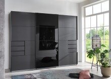 Schwebetürenschrank >Saigon< 6 Schubladen, in GRPAHIT + GLAS SCHWARZ - 270x208x64cm (BxHxT)