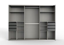 Schwebetürenschrank >Saigon< 6 Schubladen, in GRPAHIT + GLAS SCHWARZ - 270x208x64cm (BxHxT)