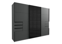 Schwebetürenschrank >Saigon< 6 Schubladen, in GRPAHIT + GLAS SCHWARZ - 270x208x64cm (BxHxT)