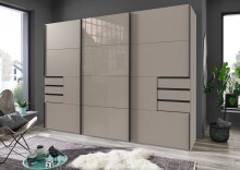 Schwebetürenschrank >Saigon< 6 Schubladen, SAHARAGRAU + GLAS SAHARAGRAU - 270x208x64cm (B/H/T)