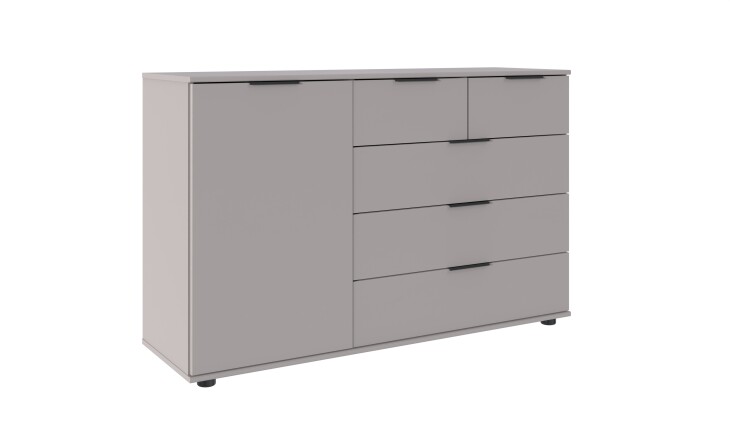 Sideboard >Tilburg< 5 Schubladen, 1 Tür, in SAHARAGRAU - 130x83x41cm (BxHxT)