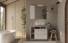 Waschtisch-Set >HAMBURG< inkl. Becken, 2 Schübe, FCS, in Weiß / Beton-Optik - 92x92x49 (BxHxT)