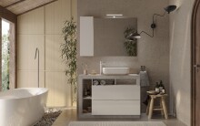 Waschtisch-Set >HAMBURG< inkl. Becken, 2 Schübe, FSC, in Weiß / Beton-Optik - 110x92x49 (BxHxT)