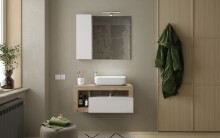 Waschtisch-Set >HAMBURG< inkl. Becken, 1 Schub, FSC, Weiß / Eiche Dekor - 92x61x49 (BxHxT)