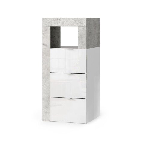 Badkommode >HAMBURG< 3 Schubladen, FSC, in Weiß hochglanz / Beton-Optik - 35x78x35 (BxHxT)