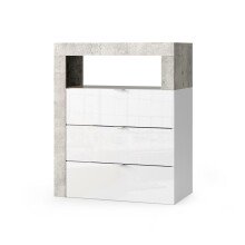 Badkommode >HAMBURG< 3 Schubladen, FSC, in Weiß hochglanz / Beton-Optik - 64x78x35 (BxHxT)