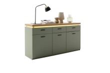 Sideboard >MONIZ< LED-Beleuchtung, Salbei grün/ Eichenfarben Dekor - 156x83x44 (BxHxT)