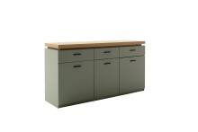 Sideboard >MONIZ< LED-Beleuchtung, Salbei grün/ Eichenfarben Dekor - 156x83x44 (BxHxT)