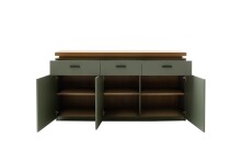 Sideboard >MONIZ< LED-Beleuchtung, Salbei grün/ Eichenfarben Dekor - 156x83x44 (BxHxT)