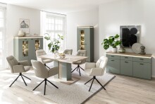 Sideboard >MONIZ< LED-Beleuchtung, Salbei grün/ Eichenfarben Dekor - 156x83x44 (BxHxT)