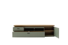 Lowboard >MONIZ< 2 Schübe, 1 Tür, Salbei grün / Eichenfarben Dekor - 195x57x44 (BxHxT)