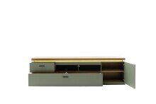 Lowboard >MONIZ< 2 Schübe, 1 Tür, Salbei grün / Eichenfarben Dekor - 195x57x44 (BxHxT)