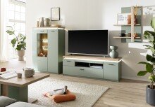 Wandboard >MONIZ< in Salbei-Grün/ Eichenfarben Dekor - 65x96x26 (BxHxT)