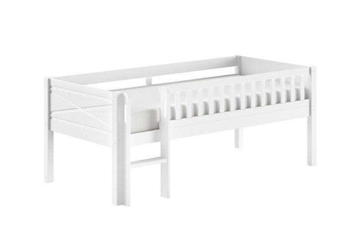 Kinderbett >Scott< mit Rollrost, 90x200cm, in Weiß, Massivholz - 208x83x105cm (BxHxT)