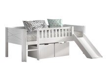 Spielbett >Scott< Rollrost, Rutsche, 90x200cm, Weiß, Massivholz - 208x83x175cm (BxHxT)