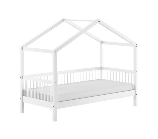Hausbett >Buche Massiv< Rollrost, 90x200cm, Buche massiv weiß - 207,5x170x97,5 (BxHxT)