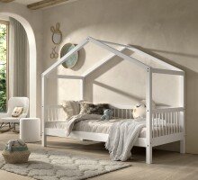 Hausbett >Buche Massiv< Rollrost, 90x200cm, Buche massiv weiß - 207,5x170x97,5 (BxHxT)