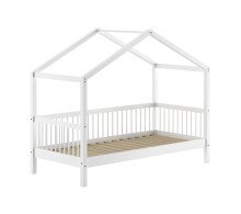 Hausbett >Buche Massiv< Rollrost, 90x200cm, Buche massiv weiß - 207,5x170x97,5 (BxHxT)