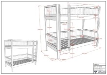 Etagenbett >Buche Massiv< Rollrost, 2x 90x200cm, Buche massiv weiß - 207,5x175,4x104,9cm (B/H/T)