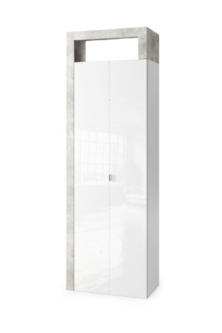 Hochschrank >HAMBURG< 2 Türen, 5 Böden, FSC, in Weiß / Beton-Optik - 64x188x35 (BxHxT)