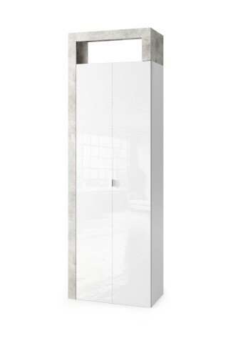 Hochschrank >HAMBURG< 2 Türen, 5 Böden, FSC, in Weiß / Beton-Optik - 64x188x35 (BxHxT)