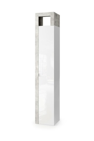 Hochschrank >HAMBURG< 1 Tür, 5 Böden, FSC, in Weiß / Beton-Optik - 35x188x35 (BxHxT)