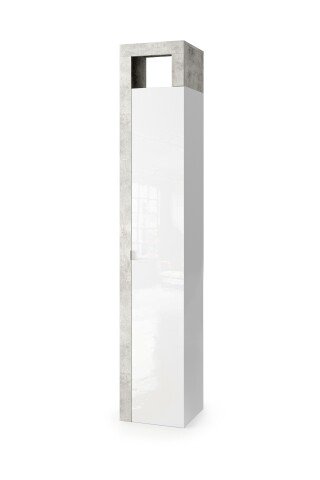 Hochschrank >HAMBURG< 1 Tür, 5 Böden, FSC, in Weiß / Beton-Optik - 35x188x35 (BxHxT)