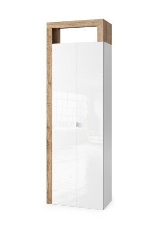 Hochschrank >HAMBURG< 2 Türen, 5 Böden, FSC, in Weiß / Eiche Cadiz Dekor - 64x188x35 (BxHxT)