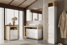 Hochschrank >HAMBURG< 1 Tür, 5 Böden, FSC, Weiß / Eiche Cadiz Dekor - 35x188x35 (BxHxT)