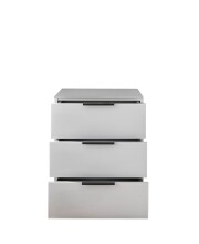 Nachtkommode >Pari< 3 Schübe, Weiß / Glas Weiß - 46x56x40cm (BxHxT)