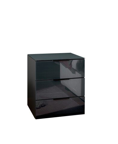 Nachtkommode >Pari< 3 Schubladen, Graphit / Glas Graphit - 46x56x40cm (BxHxT)
