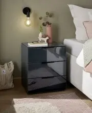 Nachtkommode >Pari< 3 Schubladen, Graphit / Glas...