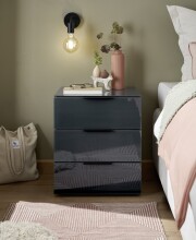 Nachtkommode >Pari< 3 Schubladen, Graphit / Glas Graphit - 46x56x40cm (BxHxT)