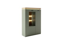 Highboard >MONIZ< 2 Türen, LED, in Salbei grün/ Eichenfarben Dekor - 98x144x38 (BxHxT)