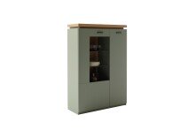 Highboard >MONIZ< 2 Türen, LED, in Salbei grün/ Eichenfarben Dekor - 98x144x38 (BxHxT)