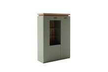 Highboard >MONIZ< 2 Türen, LED, in Salbei grün/ Eichenfarben Dekor - 98x144x38 (BxHxT)