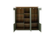 Stauraumvitrine >MONIZ<  3 Türen, LED, Salbei grün/ Eichenfarben Dekor - 138x144x38 (BxHxT)