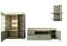 Wohnwand >MONIZ< (3-teilig) mit LED, Salbei grün/Eiche Evoke Dekor - 324x198x44 (BxHxT)