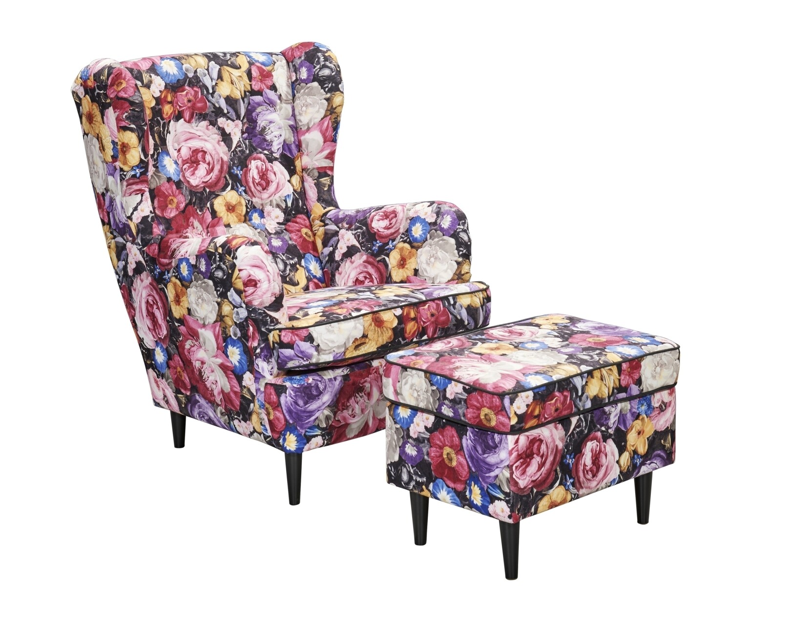 Ohrensessel >LAUREL< (Sessel mit Hocker) in Flower