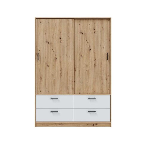 Schwebetürenschrank >ENZO< in Nodi Eiche/Artik Weiß - 140x200x60 (BxHxT)