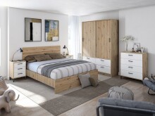 Bettgestell >ENZO< in Nodi Eiche - 166x33x206 (BxHxT)