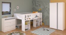 Jugendzimmer-Set >Pirouette 12< (3-teilig) in Weiss, mit drehbaren Elementen in Rosa oder Grau