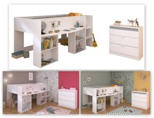 Jugendzimmer-Set >Pirouette 16< (2-teilig) in Weiss, mit drehbaren Elementen in Rosa oder Grau