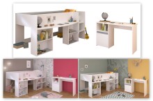 Jugendzimmer-Set >Pirouette 17< (2-teilig) in Weiss, mit drehbaren Elementen in Rosa oder Grau