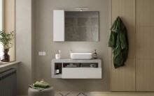 Badezimmerspiegelschrank >HAMBURG< in Weiß / Beton-Optik - 110x75x18 (BxHxT)