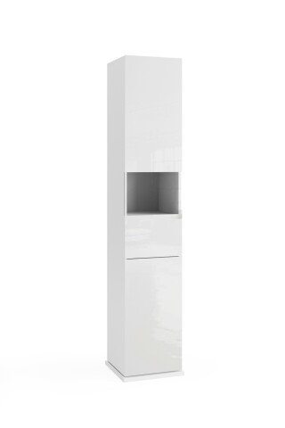 Hochschrank >HAMBURG< 360° drehbar, Spiegel / Weiß hochglanz - 35x185x35 (BxHxT)