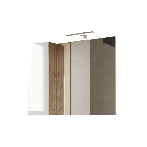 Badezimmerspiegelschrank >HAMBURG< in Weiß / Eiche Cadiz - 92x75x18 (BxHxT)