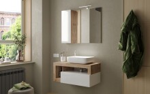 Badezimmerspiegelschrank >HAMBURG< in Weiß / Eiche Cadiz - 92x75x18 (BxHxT)